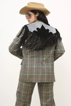 Pala franja preto recorte azul couro legitimo - Capichó Brechó