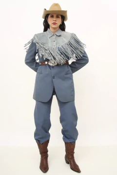 Imagem do Pala franja azul acinzentado couro camurça legitimo