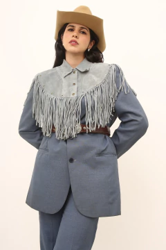 Pala franja azul acinzentado couro camurça legitimo na internet