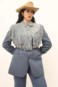 Imagem do Pala franja azul acinzentado couro camurça legitimo