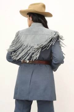 Pala franja azul acinzentado couro camurça legitimo - Capichó Brechó