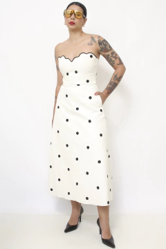 Vestido couro fake poa T.Q.C busto boradado - loja online
