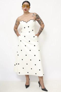 Imagem do Vestido couro fake poa T.Q.C busto boradado