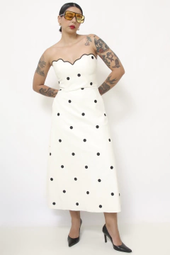 Vestido couro fake poa T.Q.C busto boradado - Capichó Brechó