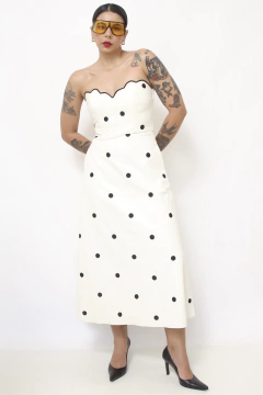 Vestido couro fake poa T.Q.C busto boradado - loja online