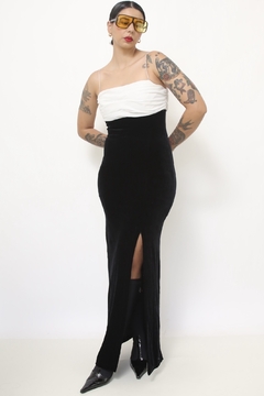 Vestido veludo busto drapeado branco