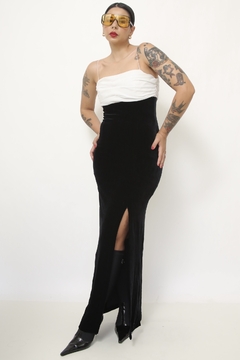 Vestido veludo busto drapeado branco