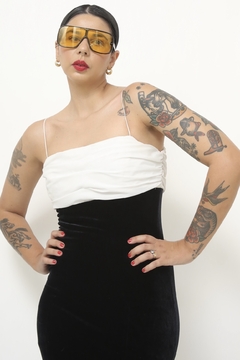 Vestido veludo busto drapeado branco - comprar online