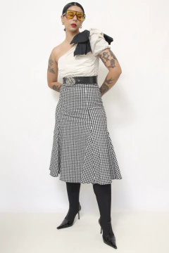 Saia xadrez cintura alta midi na internet
