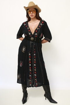 Cinto couro camurça largo boho preto flores - comprar online