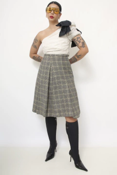 Saia xadrez lã cintura mega alta - loja online