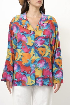 Camisa estampada 100% seda vintage - loja online