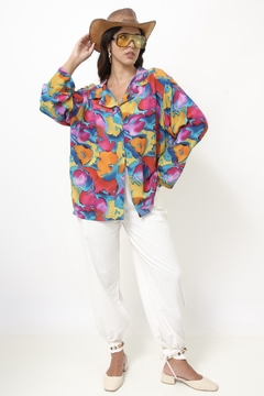 Camisa estampada 100% seda vintage - Capichó Brechó