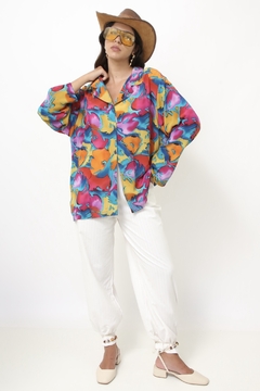 Camisa estampada 100% seda vintage na internet