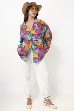 Camisa estampada 100% seda vintage - loja online