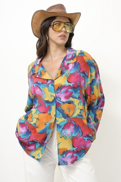 Camisa estampada 100% seda vintage