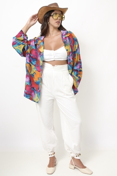 Camisa estampada 100% seda vintage - loja online