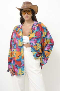 Camisa estampada 100% seda vintage