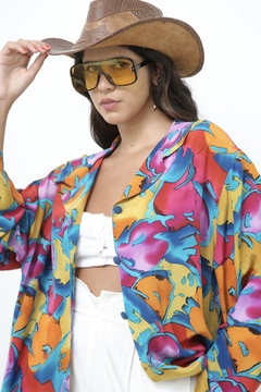 Camisa estampada 100% seda vintage - loja online