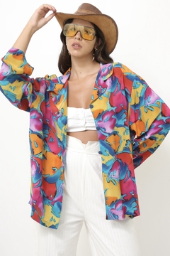 Camisa estampada 100% seda vintage