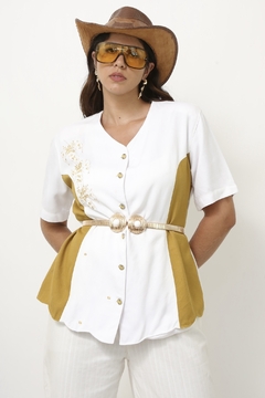 Blazer viscose bicolor bordado - loja online