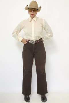 Calça cintura alta marrom jeans na internet