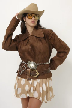 Blusa couro marrom manga princesa - loja online