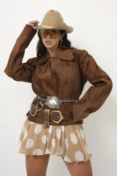 Blusa couro marrom manga princesa - comprar online