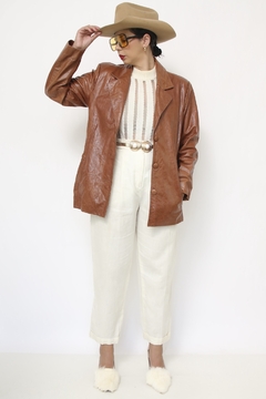 Jaqueta couro caramelo vintage hollywood 70´s - comprar online