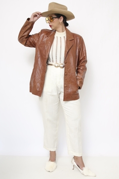 Jaqueta couro caramelo vintage hollywood 70´s