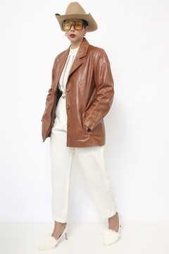 Jaqueta couro caramelo vintage hollywood 70´s - loja online