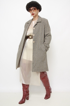 Casaco xadrez longo bege classico - comprar online