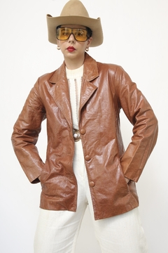 Jaqueta couro caramelo vintage hollywood 70´s - comprar online