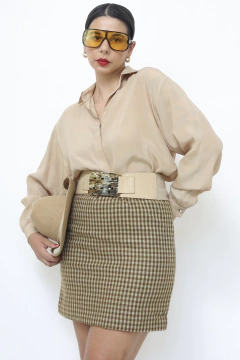 Saia xadrez GREGORRY bege curta