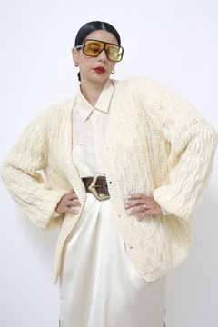Cardigan tricot manga bufante creme