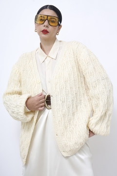 Cardigan tricot manga bufante creme na internet