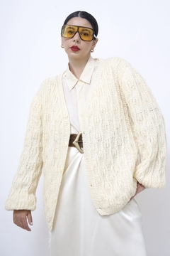 Cardigan tricot manga bufante creme - comprar online