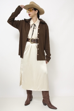 Cardigan marrom pelo gola - comprar online