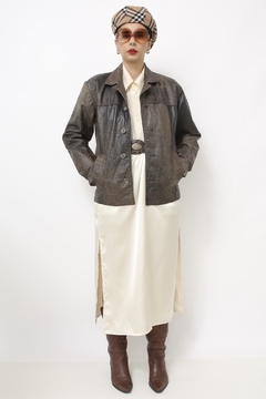 Blazer couro estonado vintage JULIANA MACUIR - Capichó Brechó