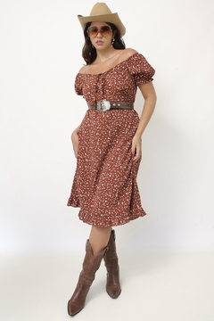 Vestido boho midi marrom flores - comprar online