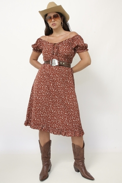 Vestido boho midi marrom flores na internet