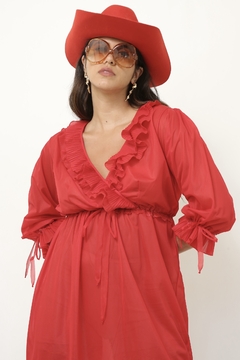 Camisola babados vermelha vintage na internet