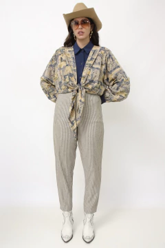 Calça listras cintura alta alfaiataria na internet