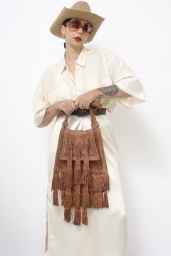 Bolsa couro franjas rustica