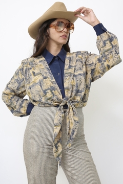 Camisa marinho bege western amarração - loja online