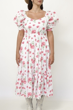 Vestido flores rosa algodão laço - Capichó Brechó