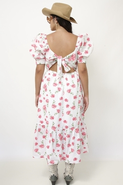 Vestido flores rosa algodão laço na internet