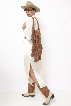 Bolsa couro franjas rustica