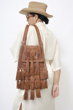 Bolsa couro franjas rustica