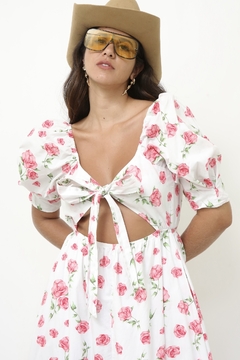 Vestido flores rosa algodão laço na internet